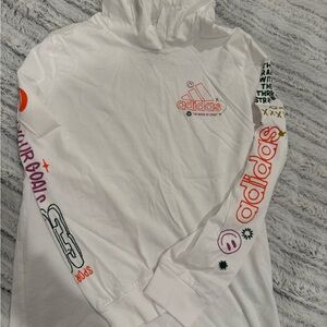 Boys Adidas White Graphic Logo Hoodie